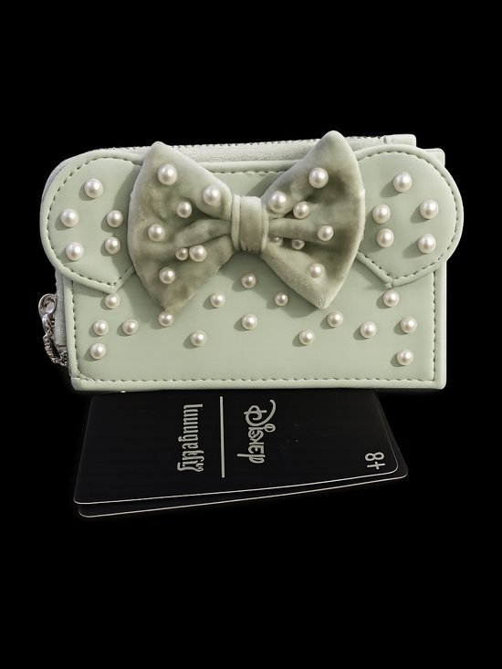 Loungefly Handbags - Loungefly Disney Minnie Mouse Sage Green Pearl Bow Card Holder Wallet NWT